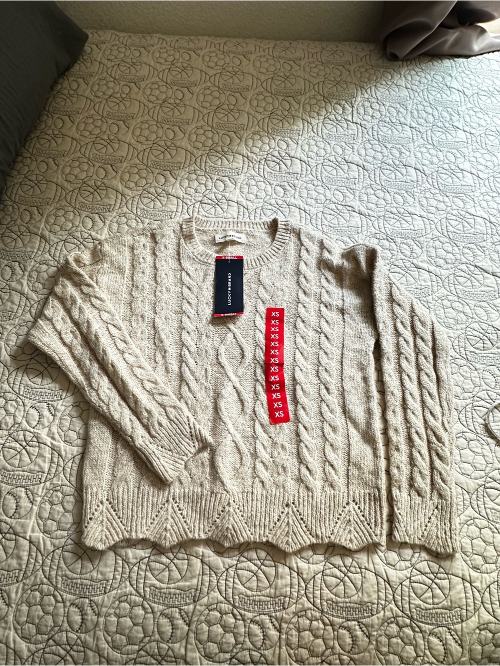Lucky Brand Cream Cable Knit Crewneck Sweater